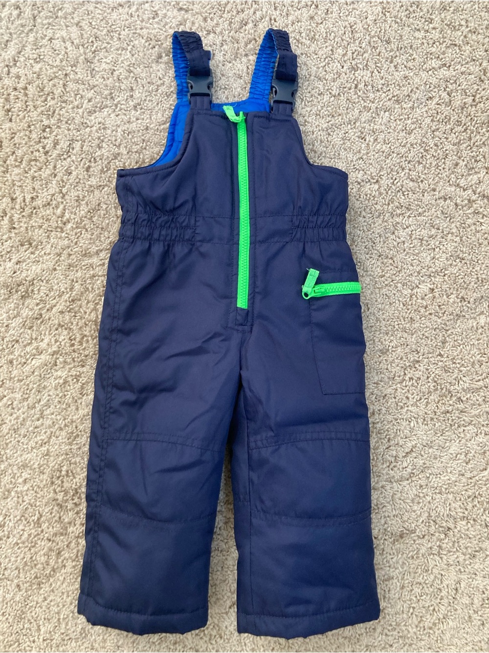 Carter's Dark Blue Toddler Snowbibs with Green Trim 18 Months